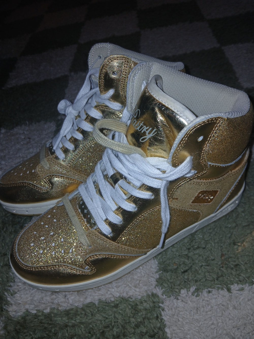 Pastry Women’s High-Top Glitter Sneaker in Gold Size 8 Brand New With Tags
